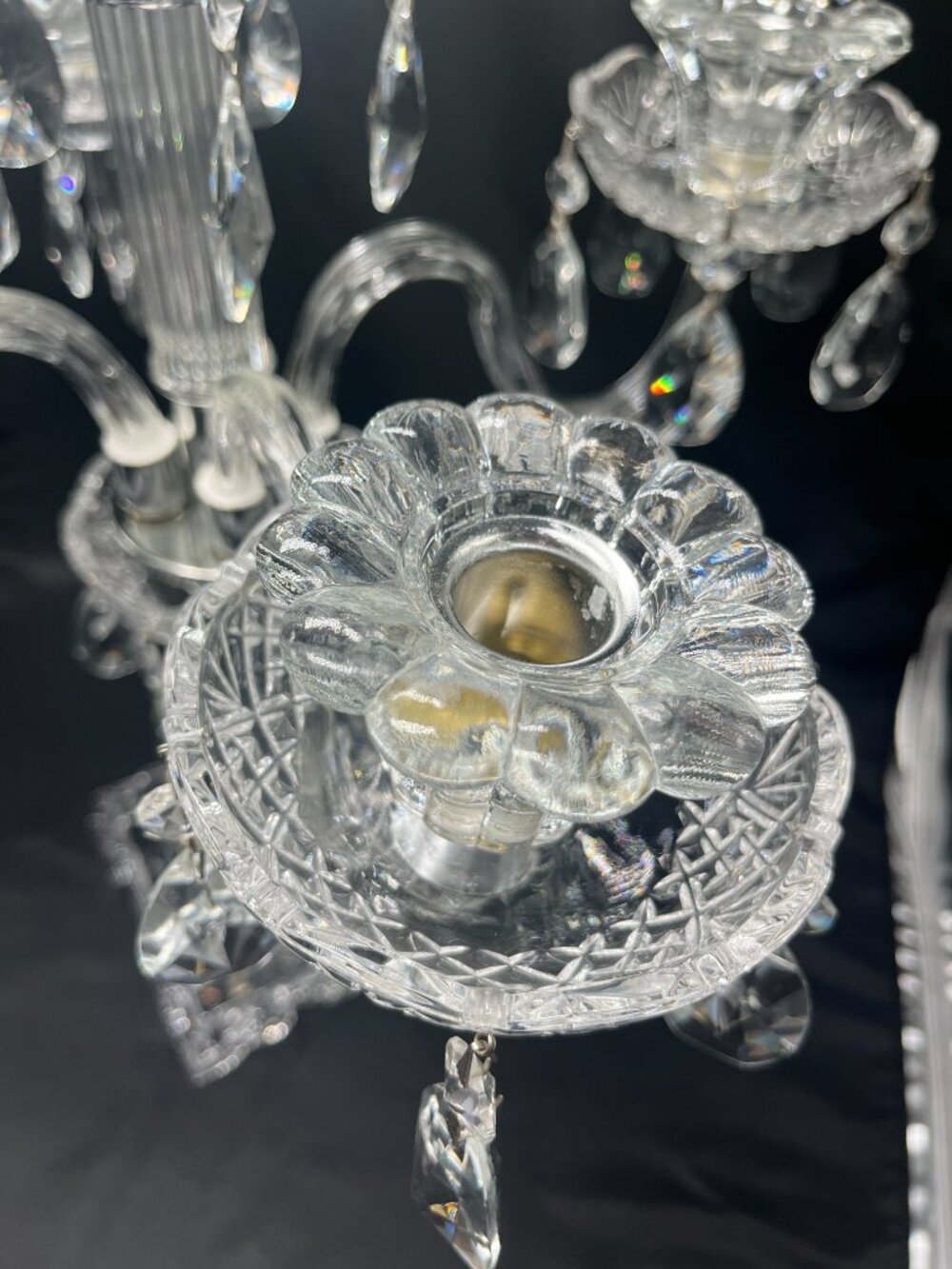 Romanian Ornate Fine Crystal Candelabra - Picture 7 of 11
